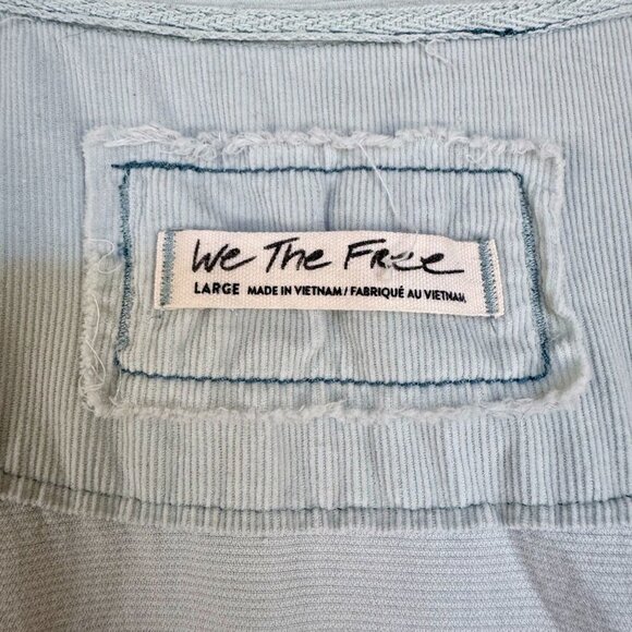 We The Free Free People 100% Cotton Corduroy Light Blue Pearl Snap Shaket Szie L - Picture 11 of 13